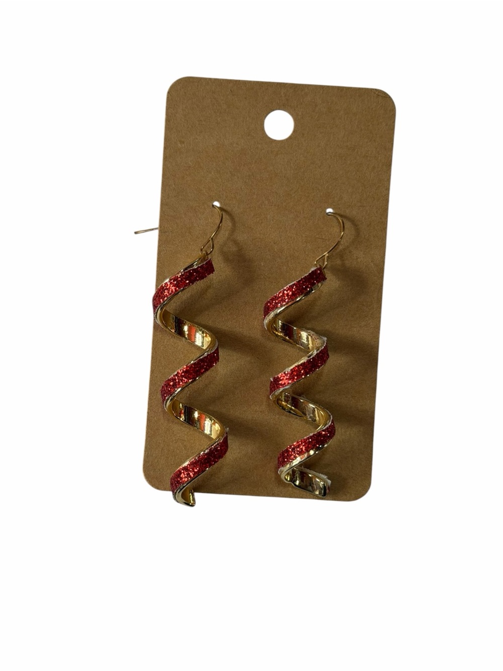 Gold and Red Spiral Drop Earrings - Women Jewelry